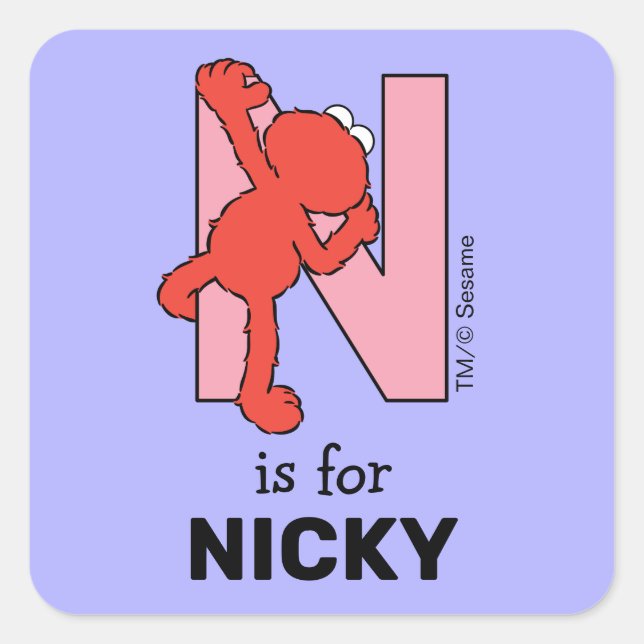 Elmo Alphabet | N Pink Square Sticker (Front)