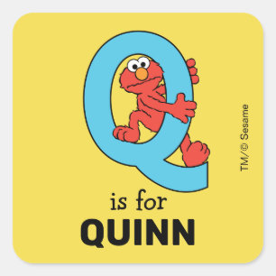 Elmo Alphabet Q Blue Square Sticker