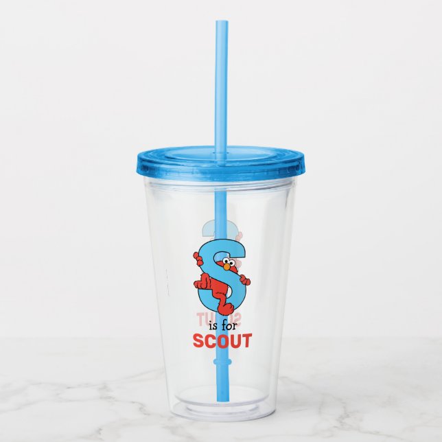 Elmo Alphabet | S Blue Acrylic Tumbler (Front)