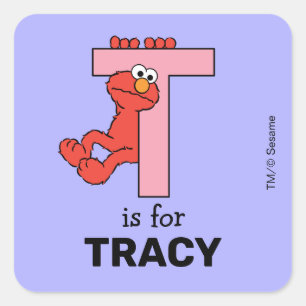 Elmo Alphabet T Pink Square Sticker