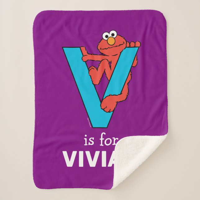 Elmo Alphabet | V Blue Sherpa Blanket (Front)