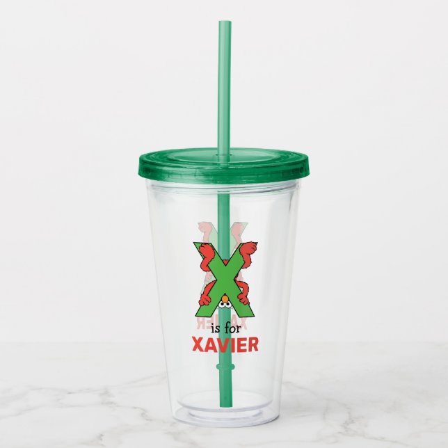 Elmo Alphabet | X Green Acrylic Tumbler (Front)