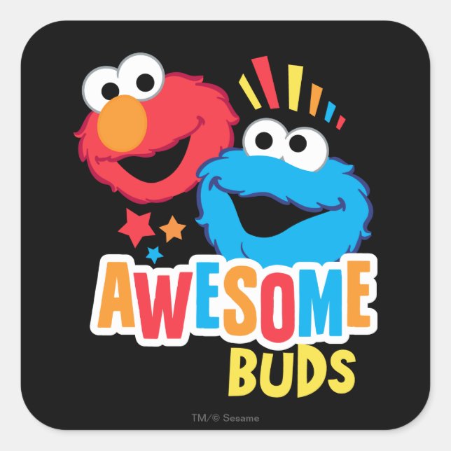 Elmo and Cookie Awesome Buds Square Sticker (Front)