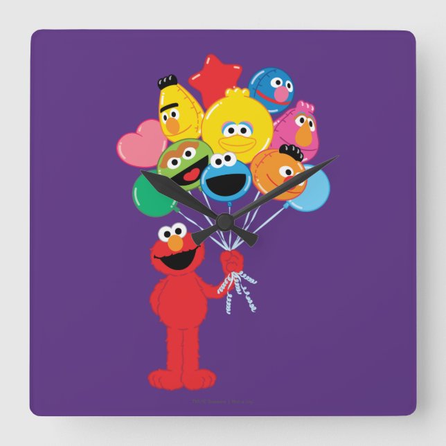 Elmo Balloons Square Wall Clock (Front)