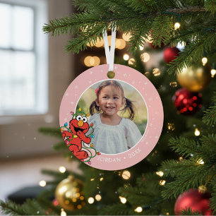 Elmo Christmas Lights   Personalised Name & Photo Metal Tree Decoration