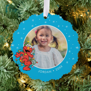 Elmo Christmas Lights   Personalized Name & Photo Tree Decoration Card