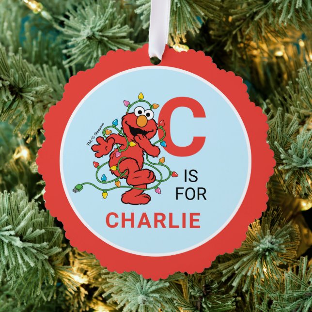 Elmo Christmas | Personalised Name & Photo Tree Decoration Card (Insitu (Tree))