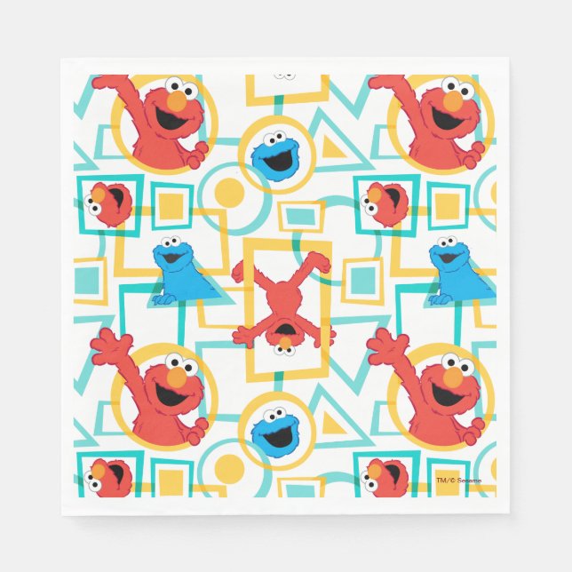 Elmo & Cookie Monster Fun Shapes Pattern Napkin (Front)
