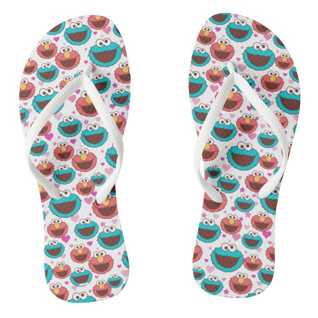 Elmo & Cookie Monster | Peace & Love Pattern Flip Flops (Footbed)
