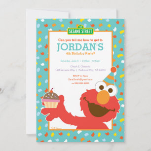 Elmo - Cupcake & Confetti 4th Birthday Invitation