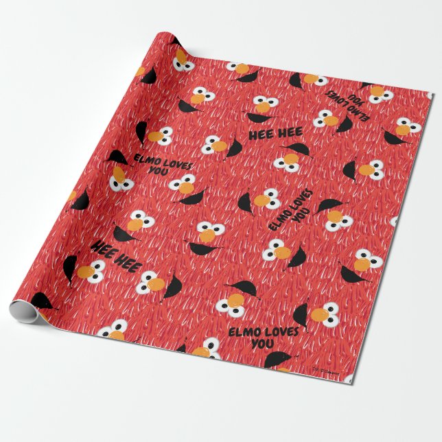 Elmo Fur Face Pattern Wrapping Paper (Unrolled)
