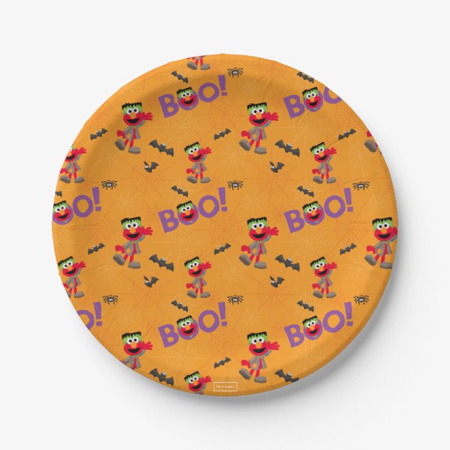 Elmo | Halloween Boo Pattern Paper Plate (Front)