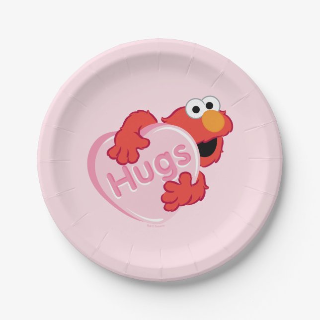 Elmo "Hugs" Valentine Heart Candy Paper Plate (Front)