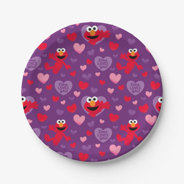 Elmo Loves You Valentine's Day Pattern Paper Plate (Front)
