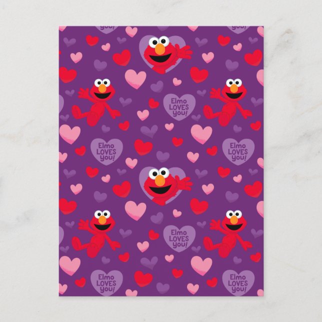 Elmo Loves You Valentine's Day Pattern Postcard (Front)