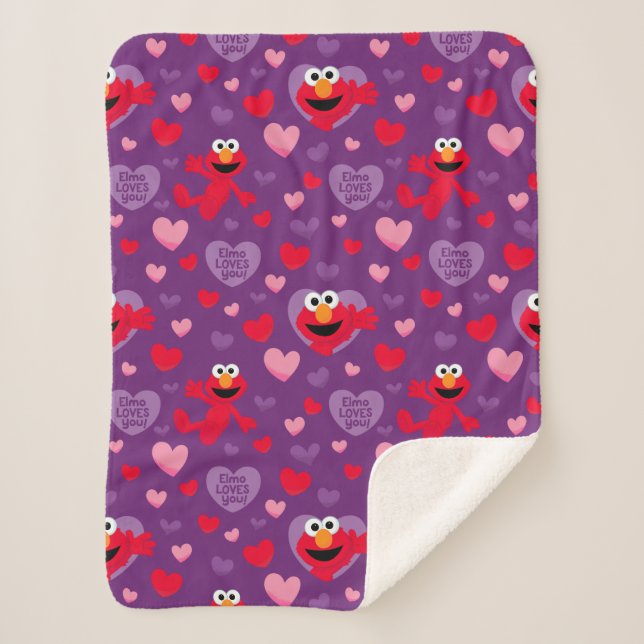 Elmo Loves You Valentine's Day Pattern Sherpa Blanket (Front)