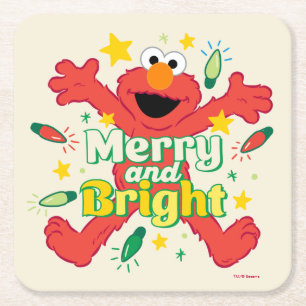 Elmo   Merry and Bright Square Paper Coaster