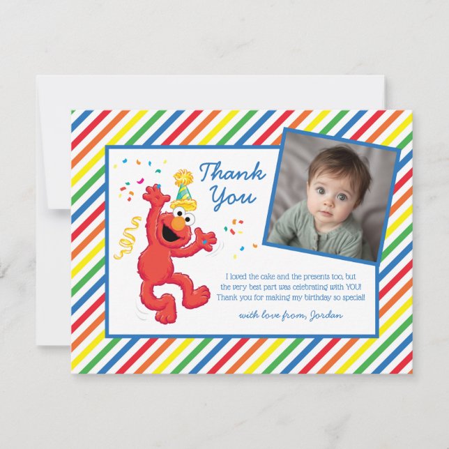 Elmo Neutral Birthday Thank You Card (Front)
