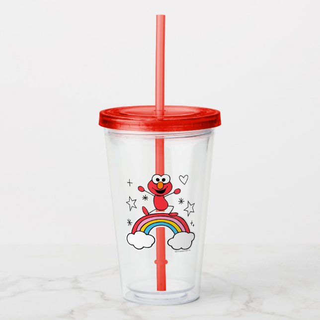 Elmo Rainbow Doodley Graphic Acrylic Tumbler (Front)