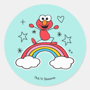 Elmo Rainbow Doodley Graphic Classic Round Sticker