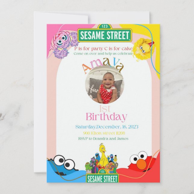 Elmo’s 1st birthday theme invitation (Front)
