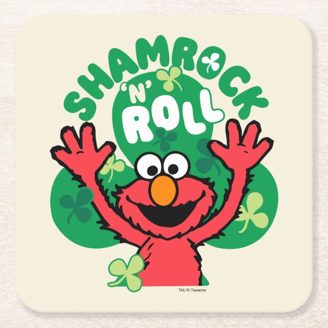 Elmo | Shamrock 'N' Roll Square Paper Coaster (Front)
