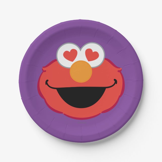 Elmo Smiling Face with Heart-Shaped Eyes Paper Plate (Front)