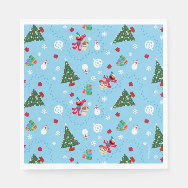 Elmo & Tango Blue Christmas Pattern Napkin (Front)