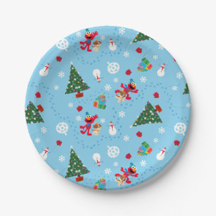 Elmo & Tango Blue Christmas Pattern Paper Plate