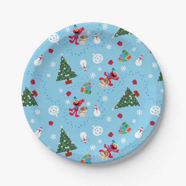 Elmo & Tango Blue Christmas Pattern Paper Plate (Front)