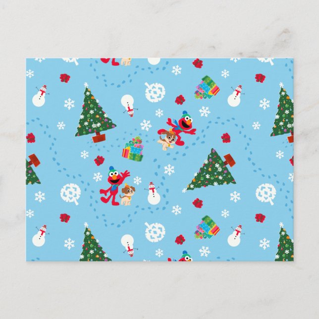 Elmo & Tango Blue Christmas Pattern Postcard (Front)