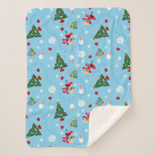 Elmo & Tango Blue Christmas Pattern Sherpa Blanket
