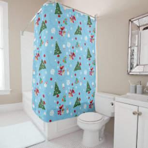 Elmo & Tango Blue Christmas Pattern Shower Curtain