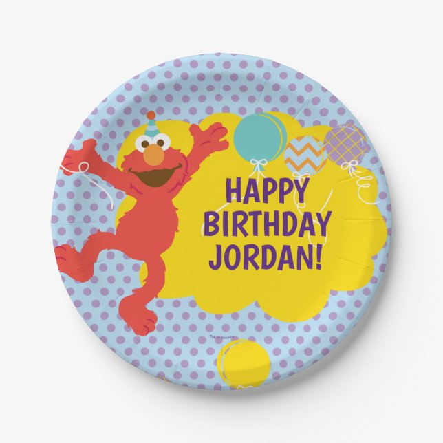 Elmo With Party Balloons Pattern Paper Plate (Front)