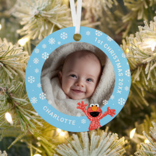 Elmo's Baby's 1st Christmas Photo Metal Tree Decoration