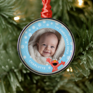 Elmo's Baby's 1st Christmas Photo Metal Tree Decoration