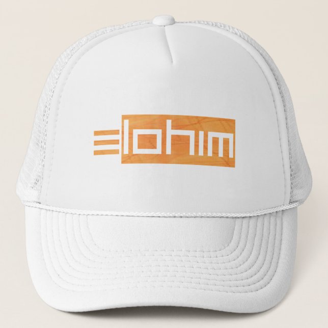 Elohim Modern Orange Trucker Hat (Front)