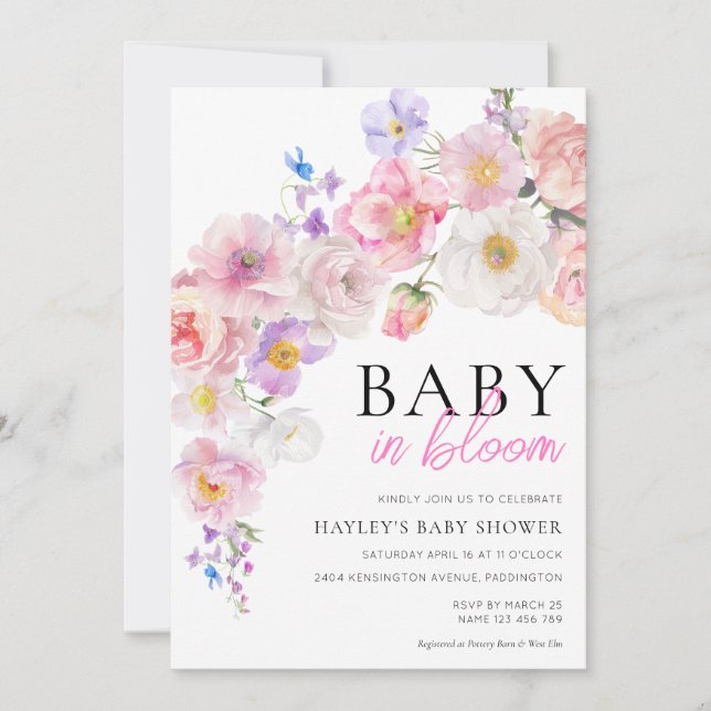 Eloise Pink Floral Baby in Bloom Baby Shower Invitation (Front)
