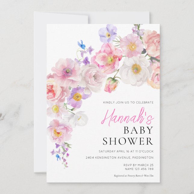 Eloise Pink Floral Baby Shower Invitation (Front)