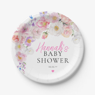 Eloise Pink Floral Baby Shower Paper Plate