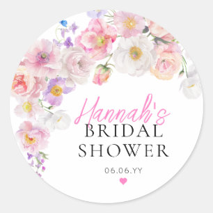 Eloise Pink Floral Bridal Shower Classic Round Sticker