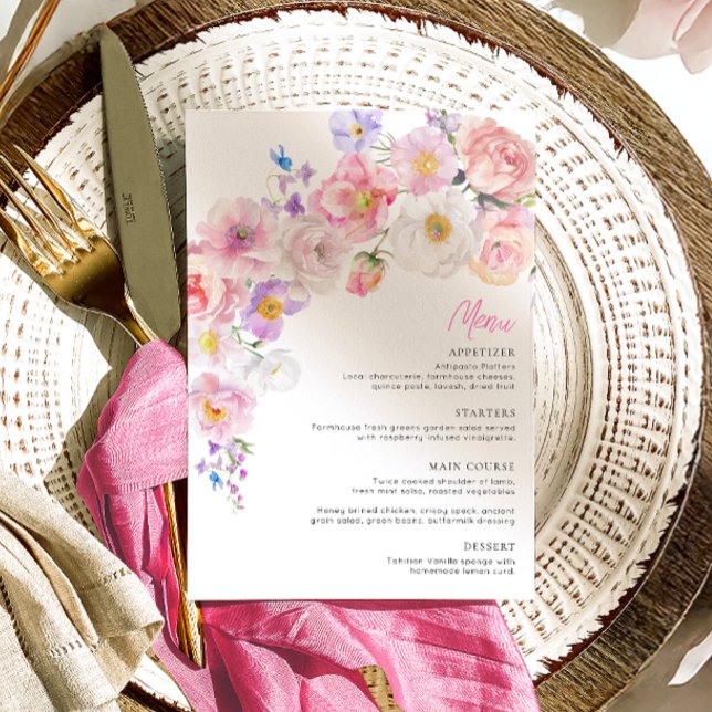 Eloise Pink Floral Bridal Shower Menu Card (Creator Uploaded)