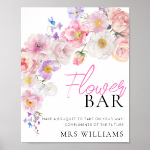Eloise Pink Floral Flower Bar Sign