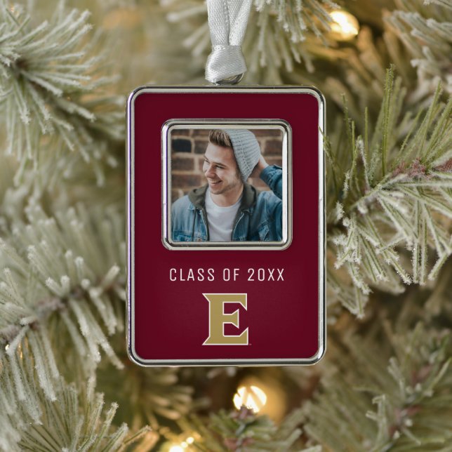 Elon University E | Class of 20XX Silver Plated Framed Ornament (Tree)