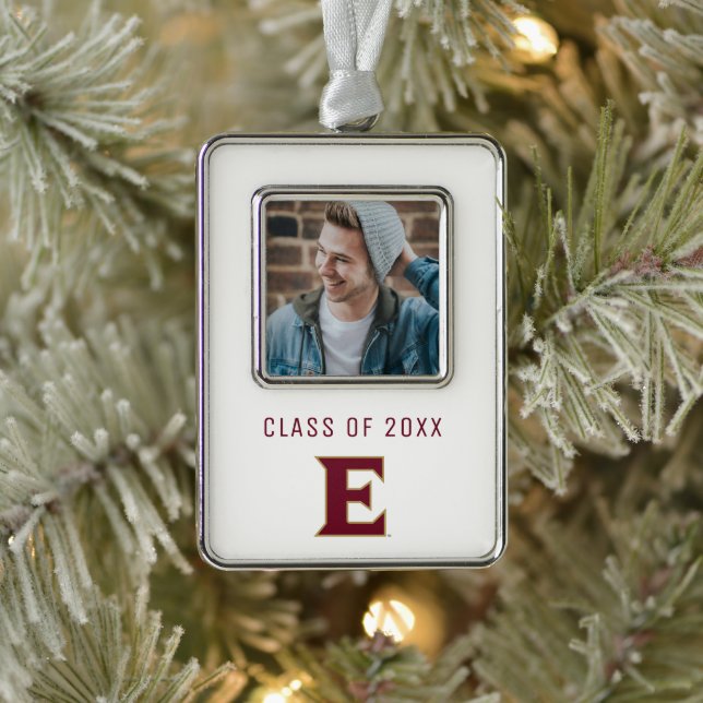 Elon University E | Class of 20XX Silver Plated Framed Ornament (Tree)