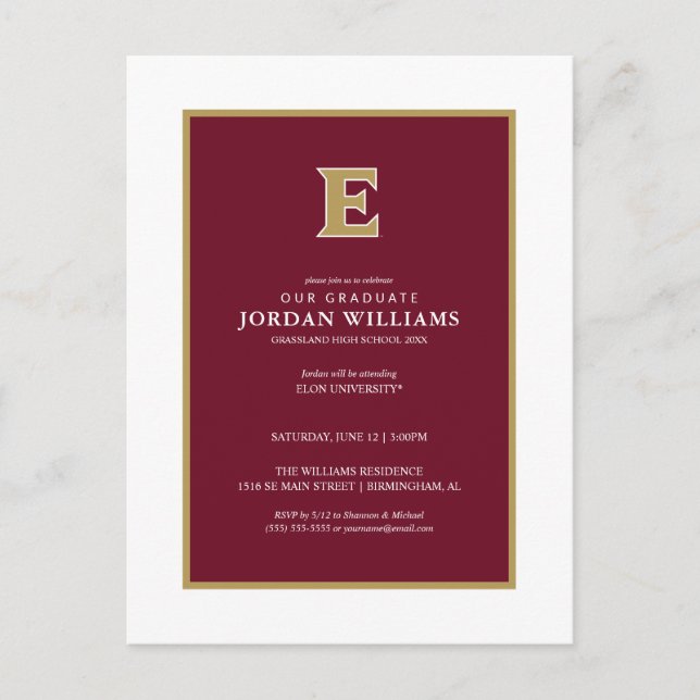 Elon University E | Graduation Announcement Postcard (Front)
