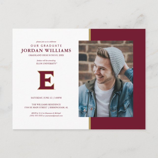 Elon University E | Graduation Announcement Postcard (Front)