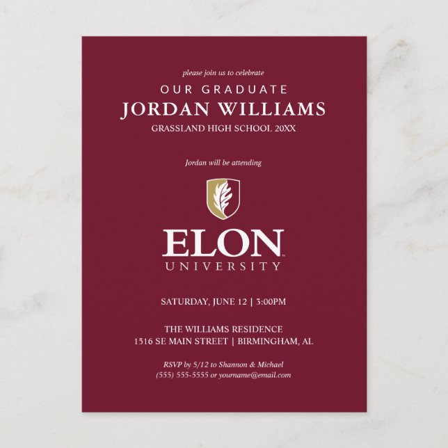 Elon University | Graduation Announcement Postcard (Front)