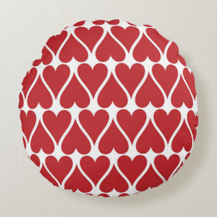 Elongated Red Hearts Round Cushion