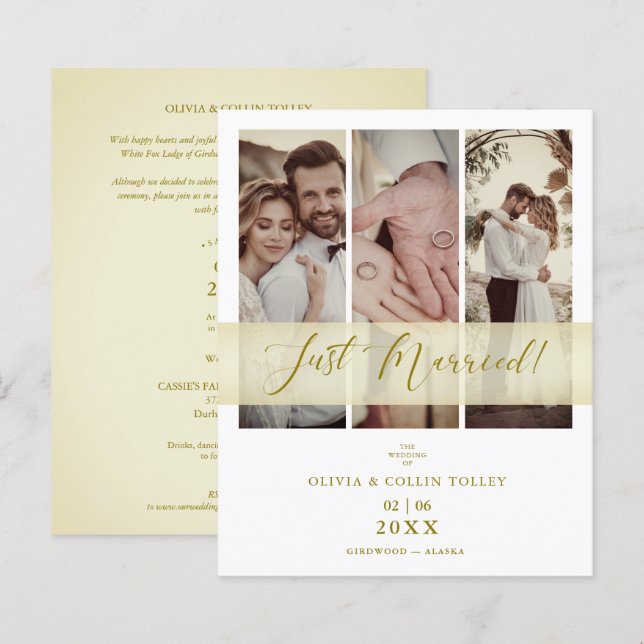 Eloped Budget 3 Photos Just Married Hand Lettered (Front/Back)